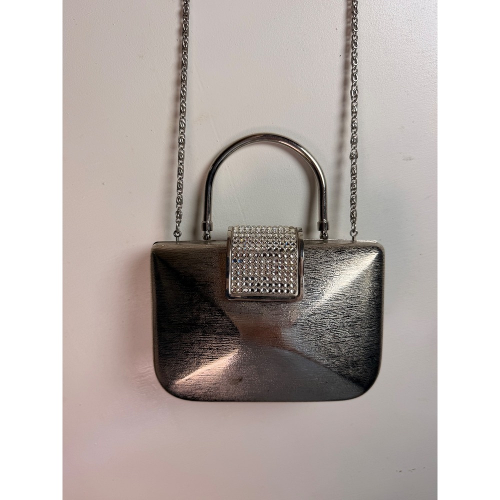 Vintage Daniella Evening Clutch Bag OS Silver Excellent Crystal Clasp Crossbody - Picture 2 of 8
